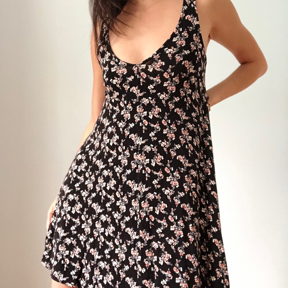 Black and pink floral summer dress